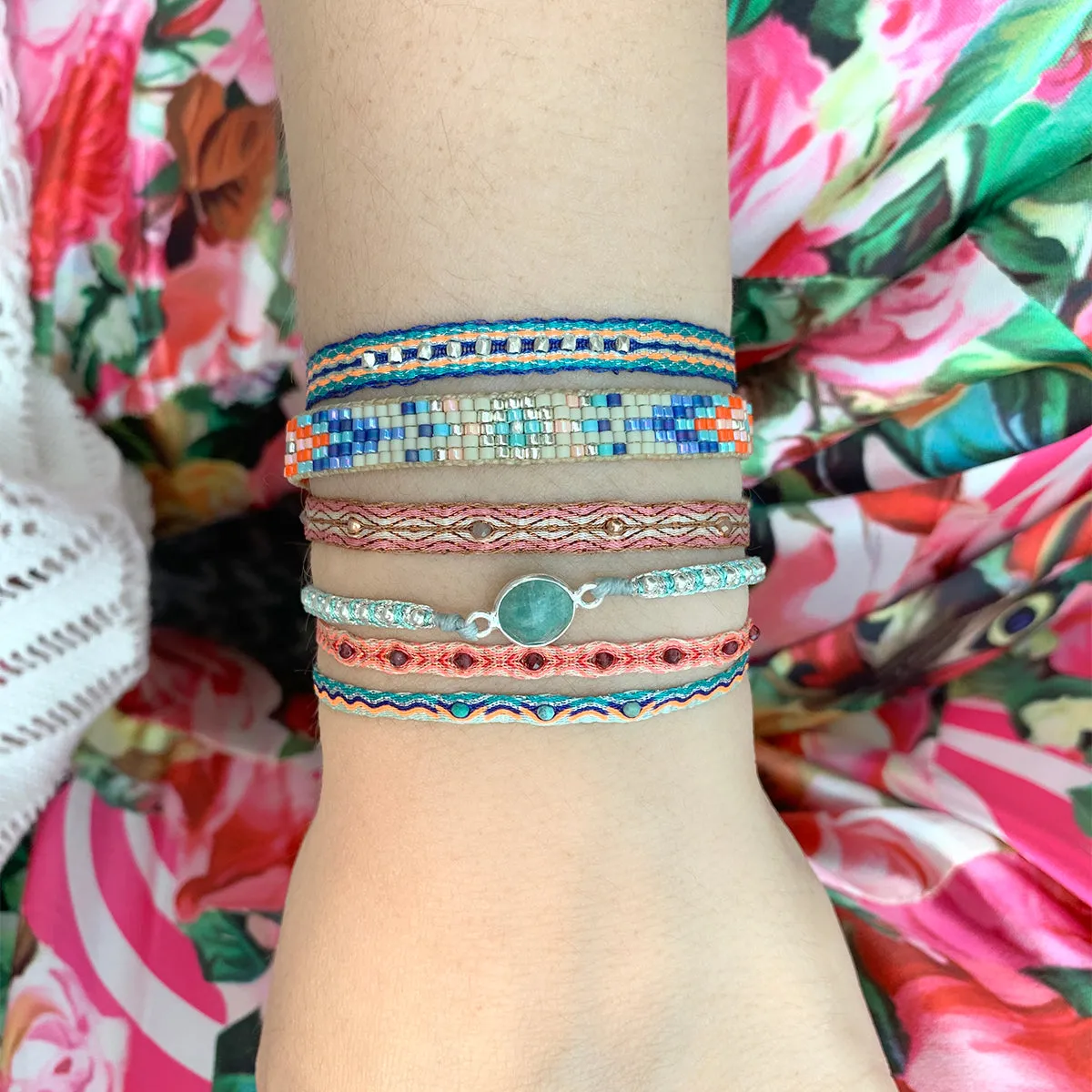 BRACELET SET WITH PINK TOURMALINE & RHODOLITE STONES