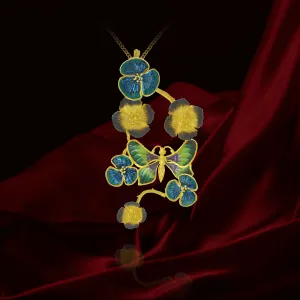 Brilliant Ember and Enamel Flower Pendant