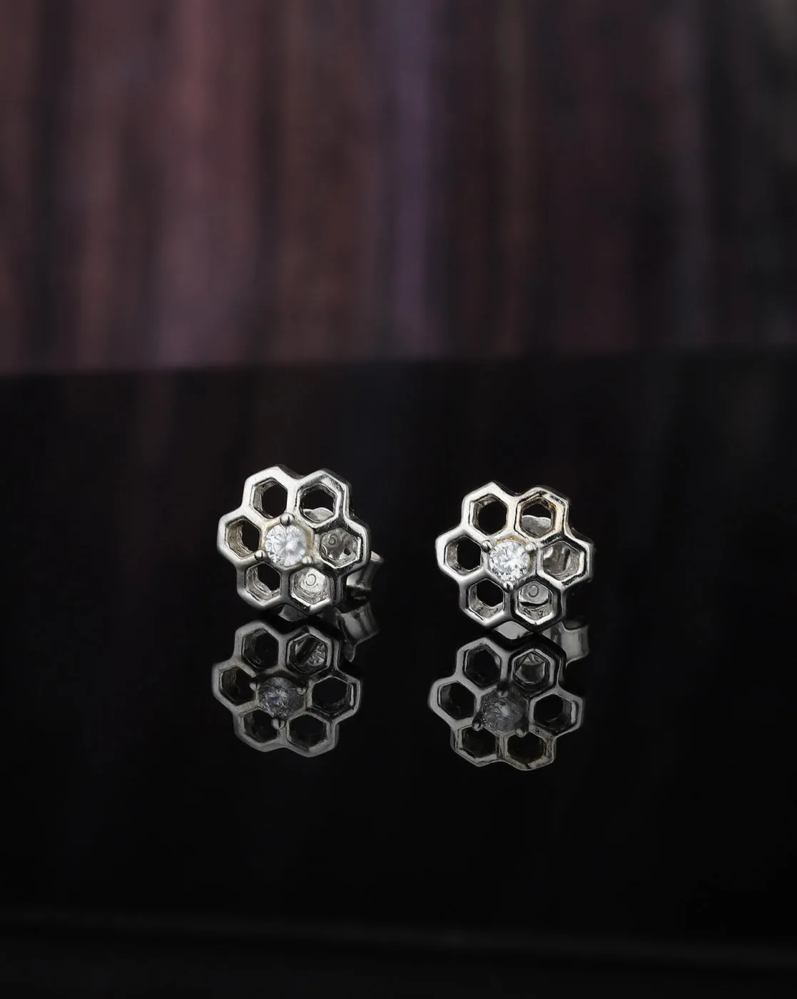 Carlton London 925 Sterling Silver Rhodium Plated Cz Floral Stud Earring For Women