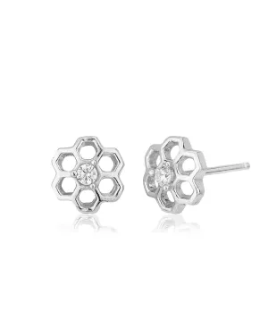 Carlton London 925 Sterling Silver Rhodium Plated Cz Floral Stud Earring For Women