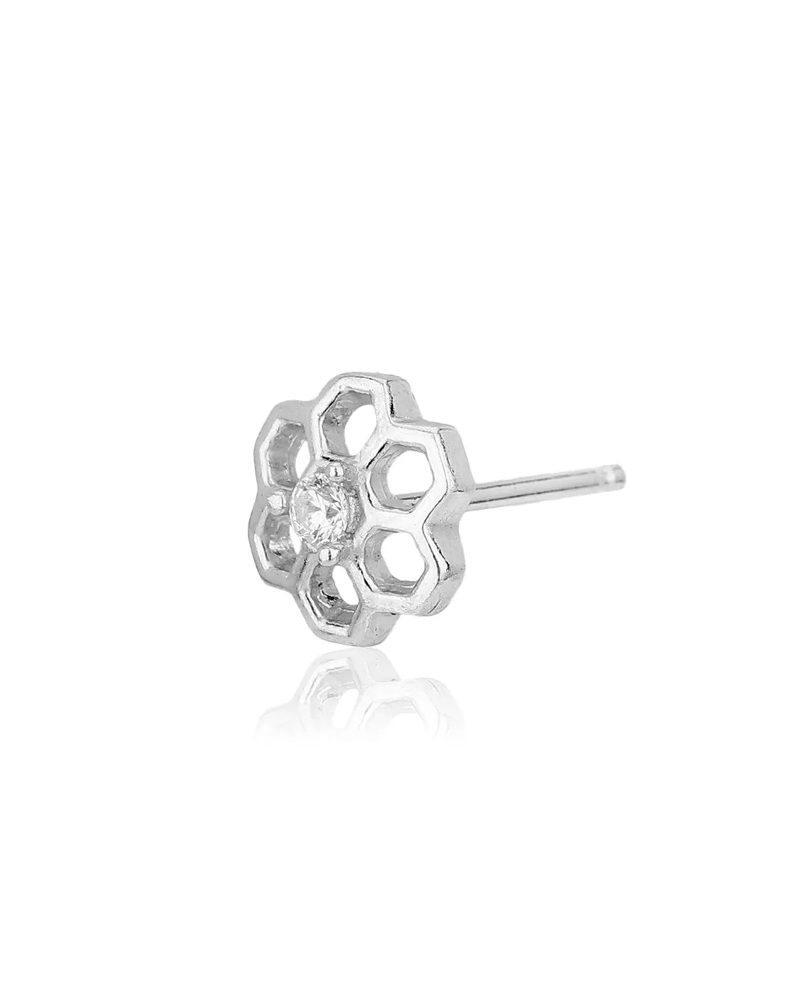 Carlton London 925 Sterling Silver Rhodium Plated Cz Floral Stud Earring For Women