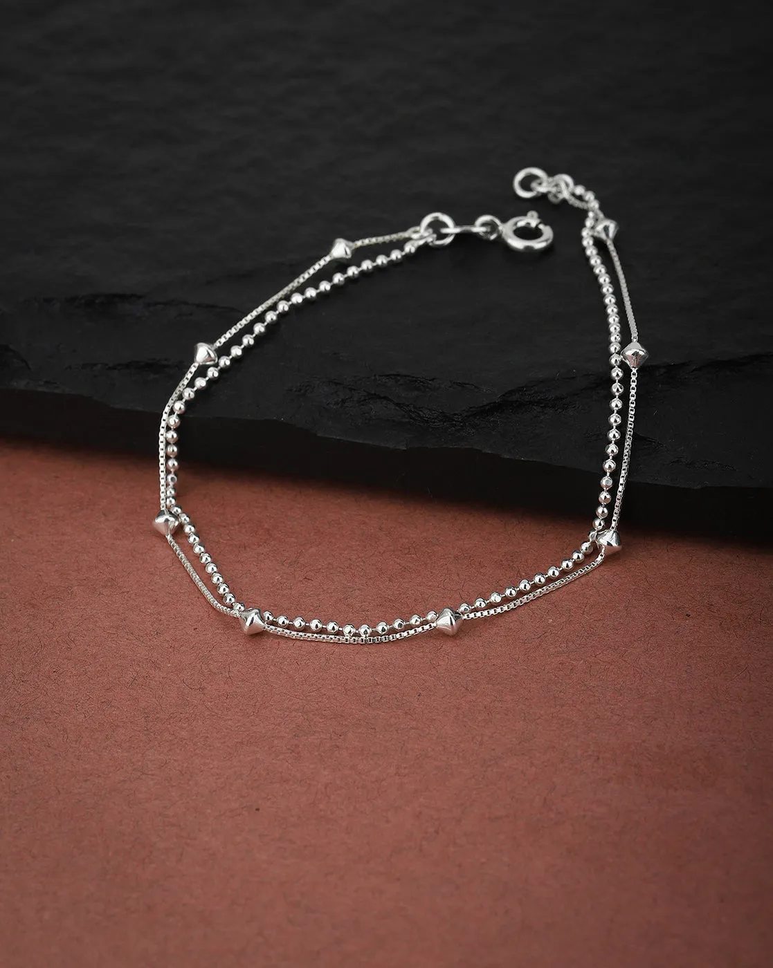 Carlton London 925 Sterling Silver Rhodium Plated Dual-Strand Bracelet