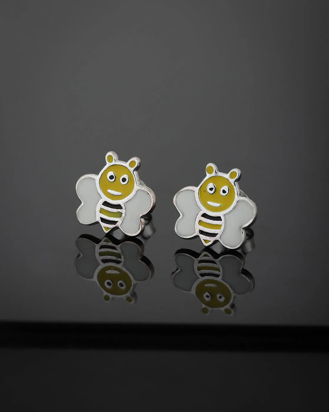 Carlton London 925 Sterling Silver Rhodium Plated Enamel Bees Stud Earring