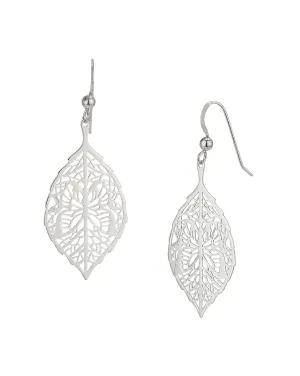 Carlton London 925 Sterling Silver Rhodium Plated Silver Filigree Leaf Drop Earring