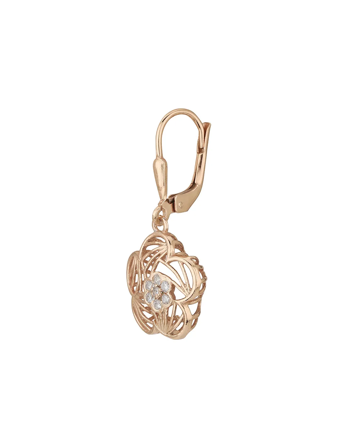 Carlton London 925 Sterling Silver Rose Gold Plated Cz Floral Drop Earring For Women