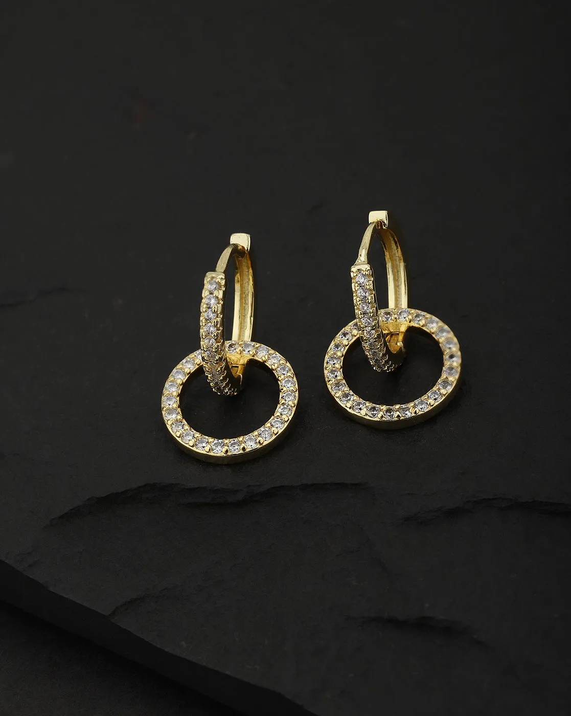 Carlton London Gold Plated Circular Cz Drop Hoop Earring For Women