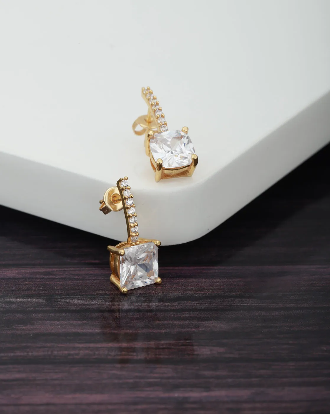 Carlton London Gold Plated Cz Square Drop Earring For Women