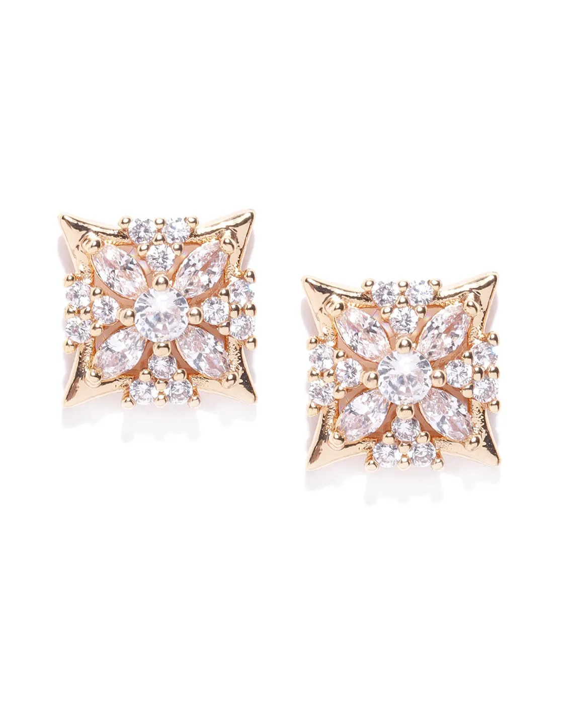 Carlton London Gold Plated Cz Square Stud Earring For Women