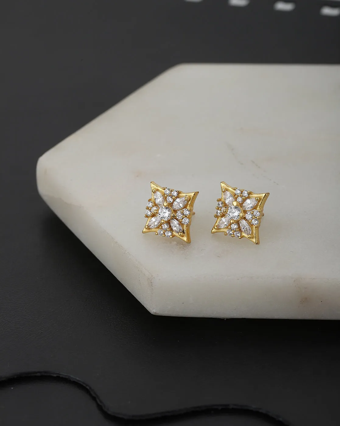 Carlton London Gold Plated Cz Square Stud Earring For Women