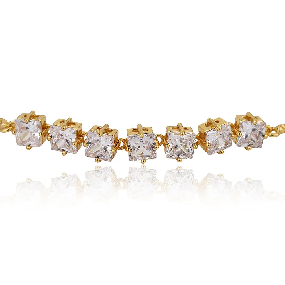 Carlton London Gold Plated Cz Studded Adjustable Charm Bracelet For Women