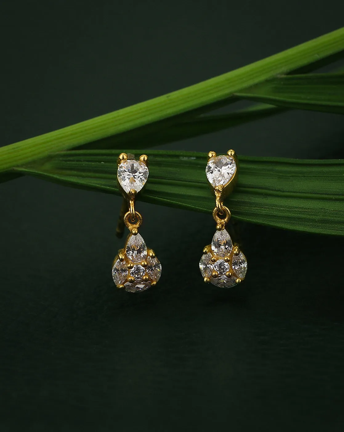 Carlton London Gold Plated Cz Teardrop Drop Earring For Women