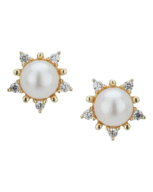 Carlton London Gold Plated Cz White Pearl Stud Earring For Women