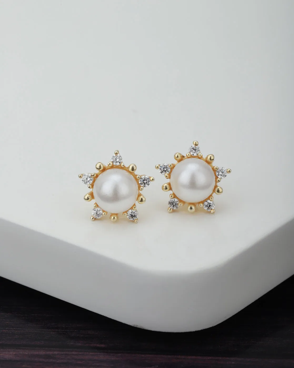 Carlton London Gold Plated Cz White Pearl Stud Earring For Women