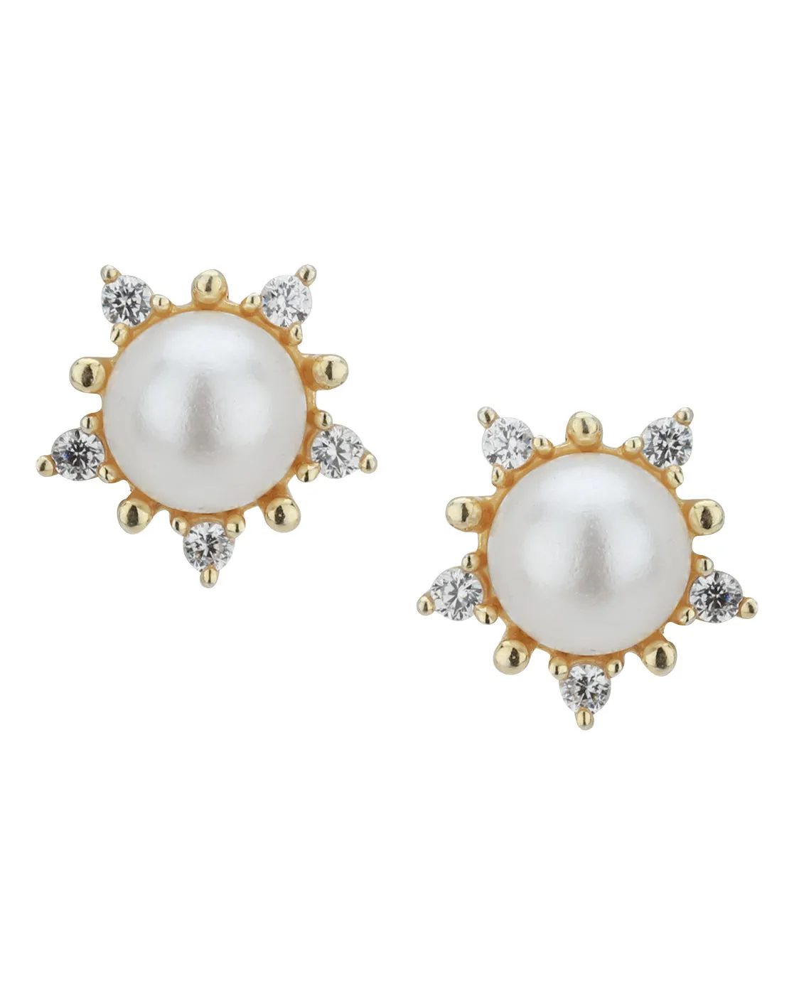 Carlton London Gold Plated Cz White Pearl Stud Earring For Women