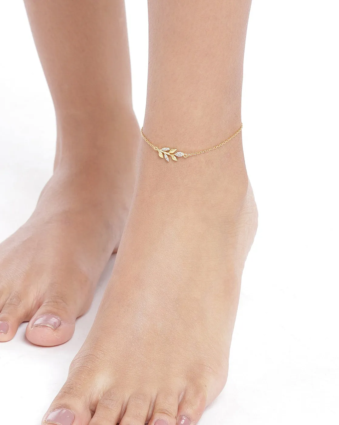 Carlton London Gold-Plated Floral Shape Anklet For Women