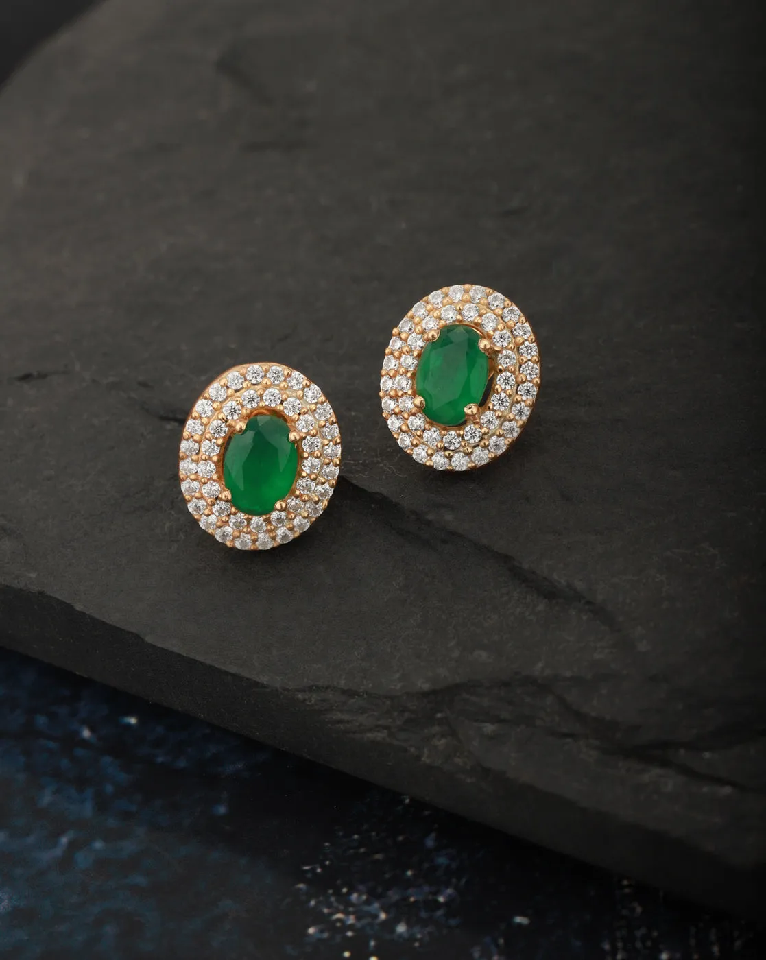 Carlton London Gold Plated Green Stone Cz Stud Earring For Women