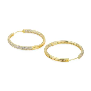 Carlton London Premium Jwlry-Gold Toned Cz Studded Gold-Plated Circular Handcrafted Hoop Earrings Fje4142