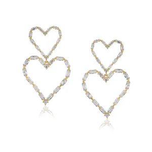 Carlton London Premium Jwlry-Gold Toned Cz Studded Gold-Plated Heart Shaped Handcrafted Drop Earrings Fje4137