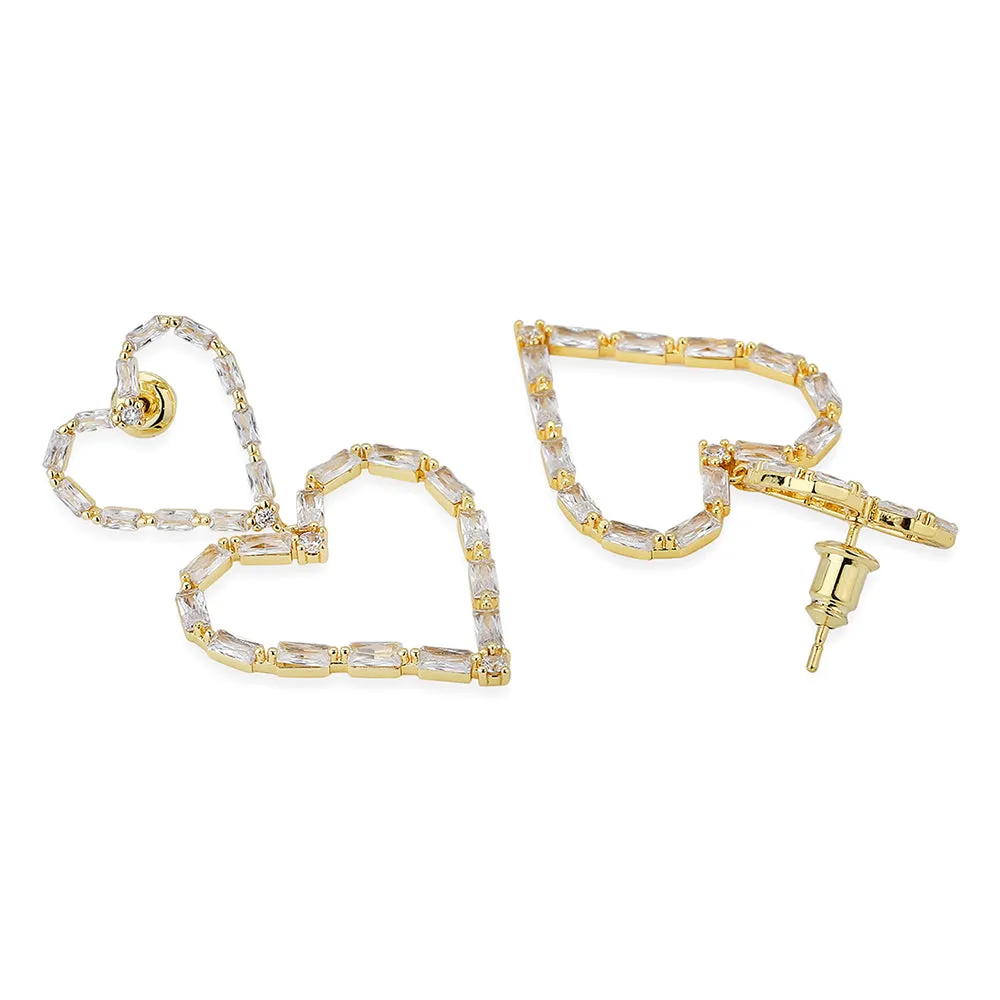 Carlton London Premium Jwlry-Gold Toned Cz Studded Gold-Plated Heart Shaped Handcrafted Drop Earrings Fje4137