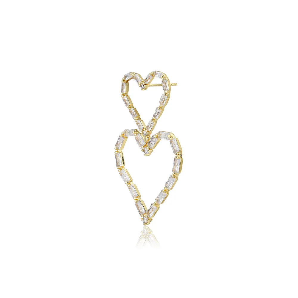 Carlton London Premium Jwlry-Gold Toned Cz Studded Gold-Plated Heart Shaped Handcrafted Drop Earrings Fje4137