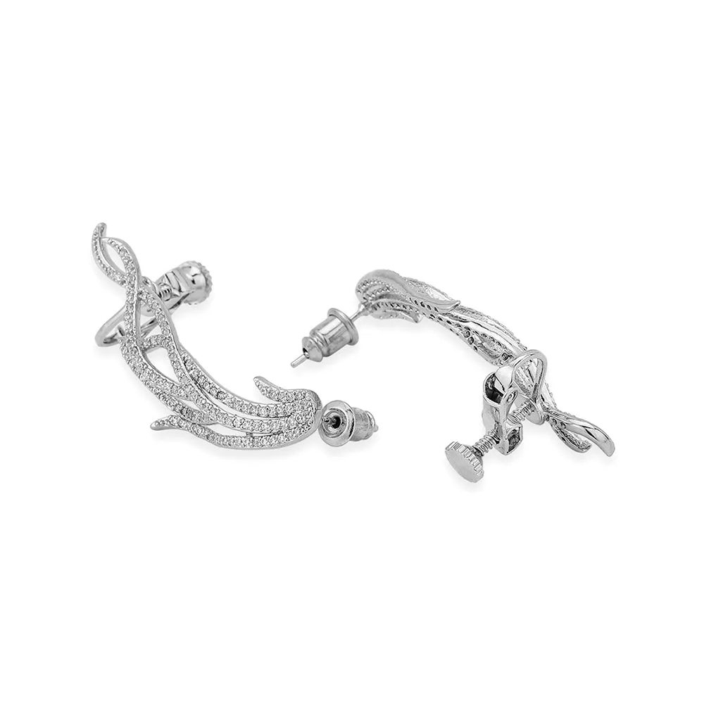 Carlton London Premium Jwlry-Silver Toned Cz Studded Rhodium-Plated Contemporary Handcrafted Ear Cuff Earrings Fje4136