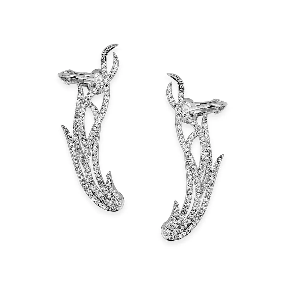 Carlton London Premium Jwlry-Silver Toned Cz Studded Rhodium-Plated Contemporary Handcrafted Ear Cuff Earrings Fje4136