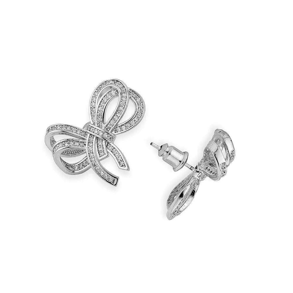 Carlton London Premium Jwlry-Silver Toned Cz Studded Rhodium-Plated Contemporary Handcrafted Studs Earrings Fje4130