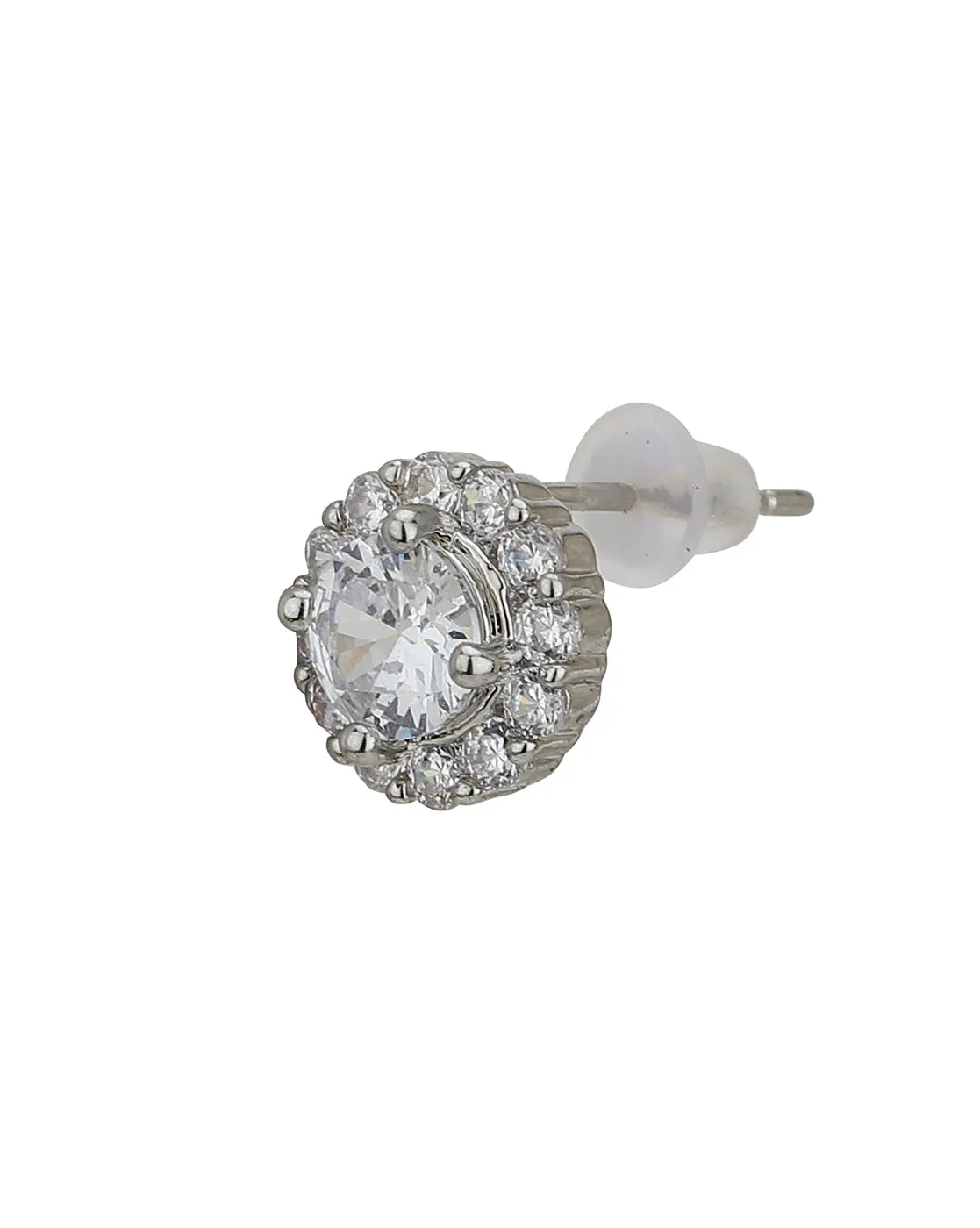 Carlton London Rhodium Plated Cz Circular Stud Earring For Women