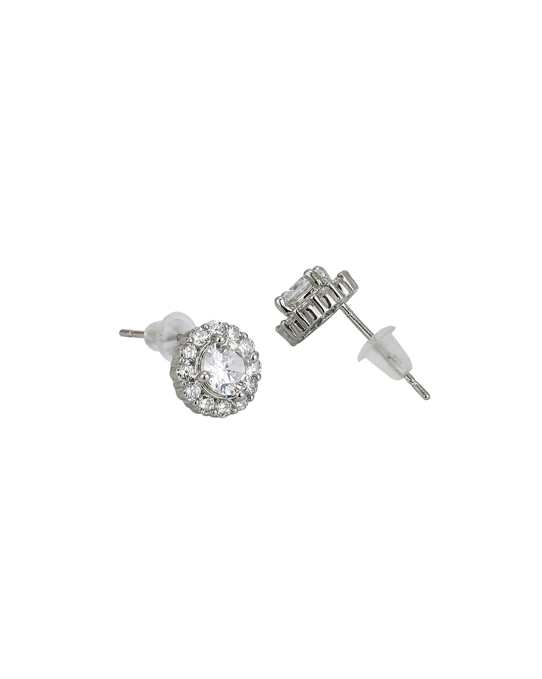 Carlton London Rhodium Plated Cz Circular Stud Earring For Women