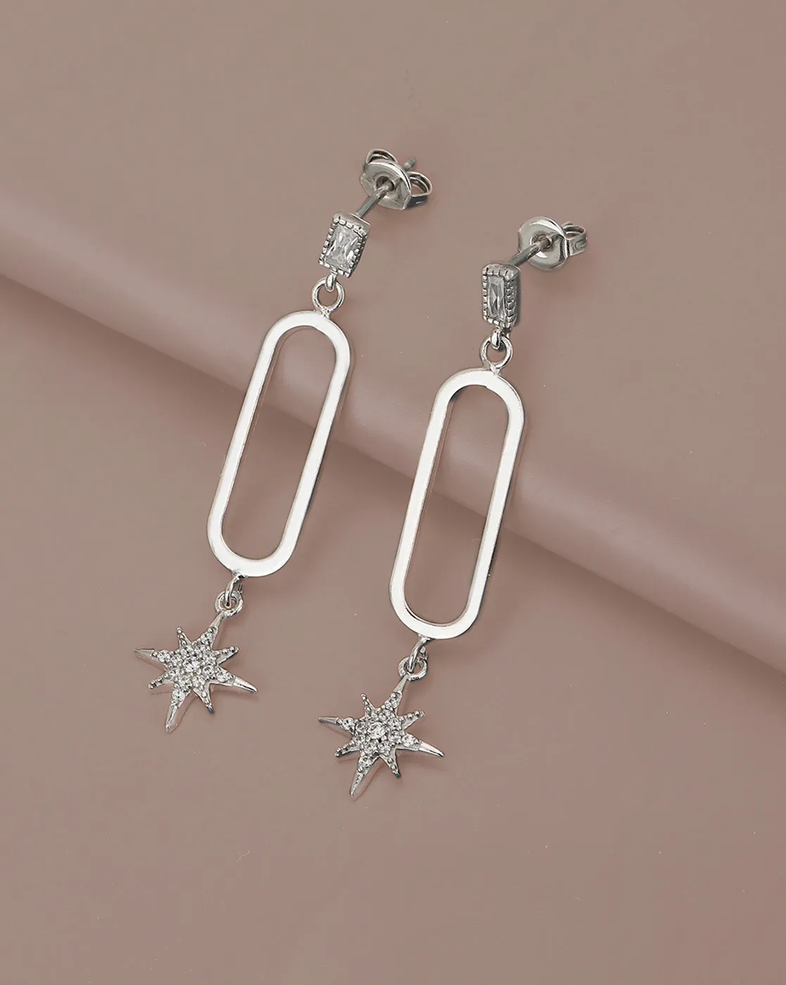 Carlton London  Rhodium Plated Drop Earrings With Dangling Star