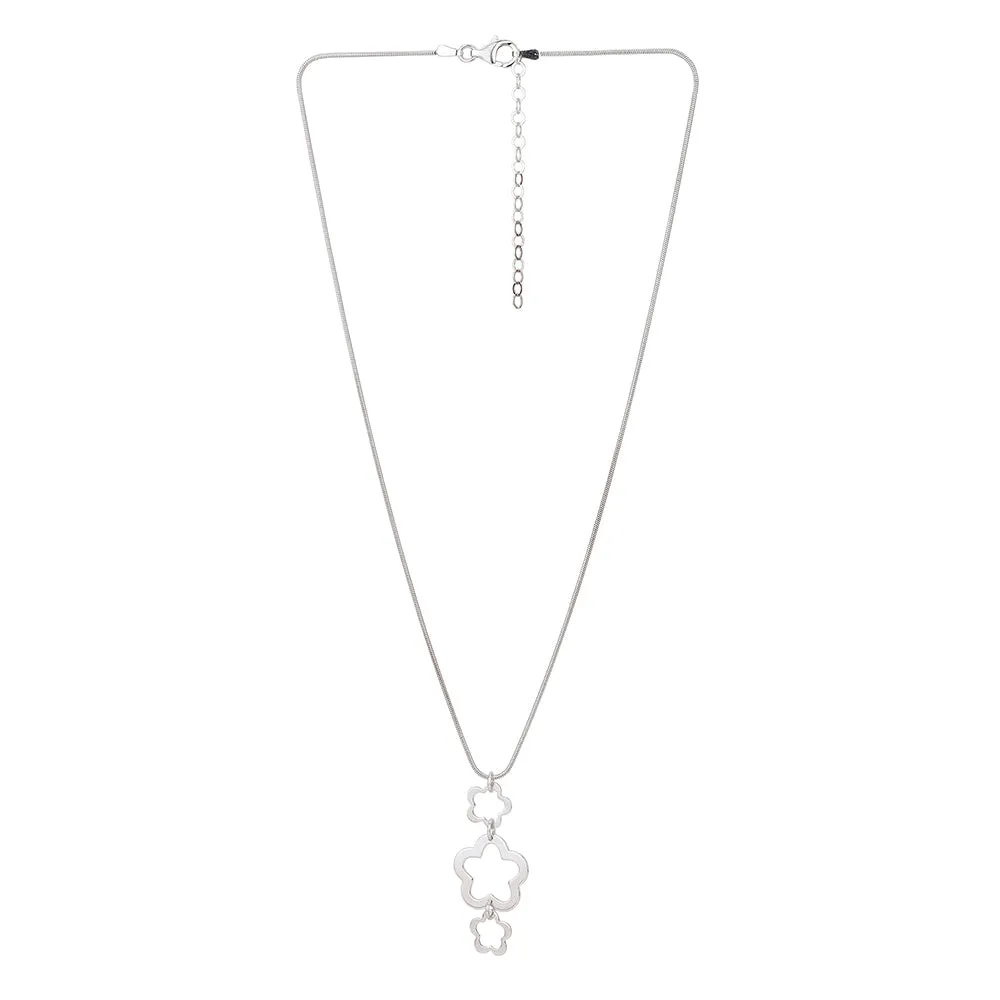 Carlton London Rhodium Plated Floral Shaped Pendant With Chain