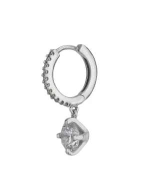 Carlton London Rhodium Plated Hoop Earring With Dangling Cz Stone For Women