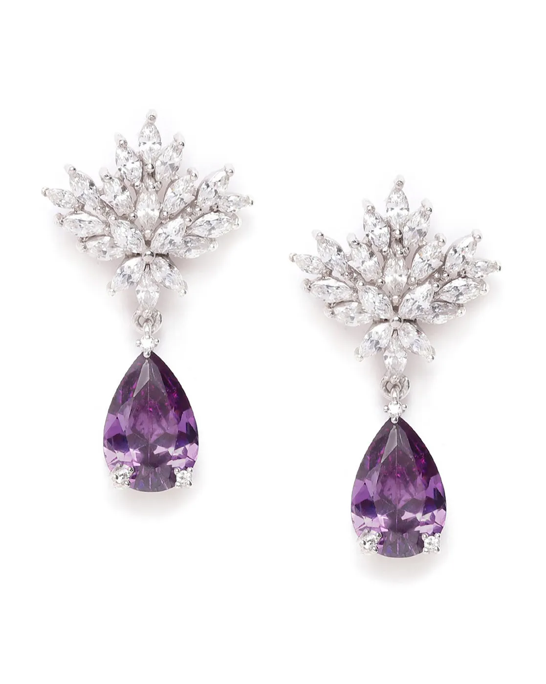 Carlton London Rhodium Plated Purple Cz Drop Earring For Women