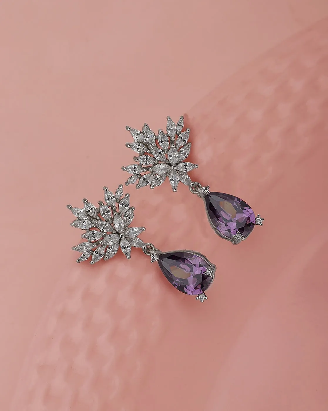 Carlton London Rhodium Plated Purple Cz Drop Earring For Women