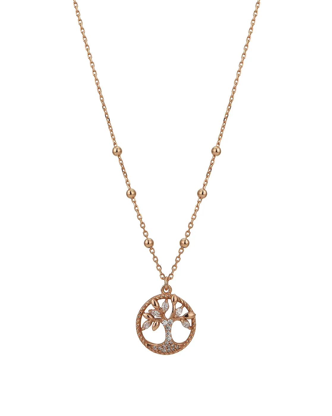 Carlton London Rose Gold Plated Dangling Pendant With Tree Pendant With Chain