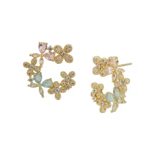 Carlton London Sea Green Gold-Plated Cz-Studded Floral Shaped Studs Fje1887