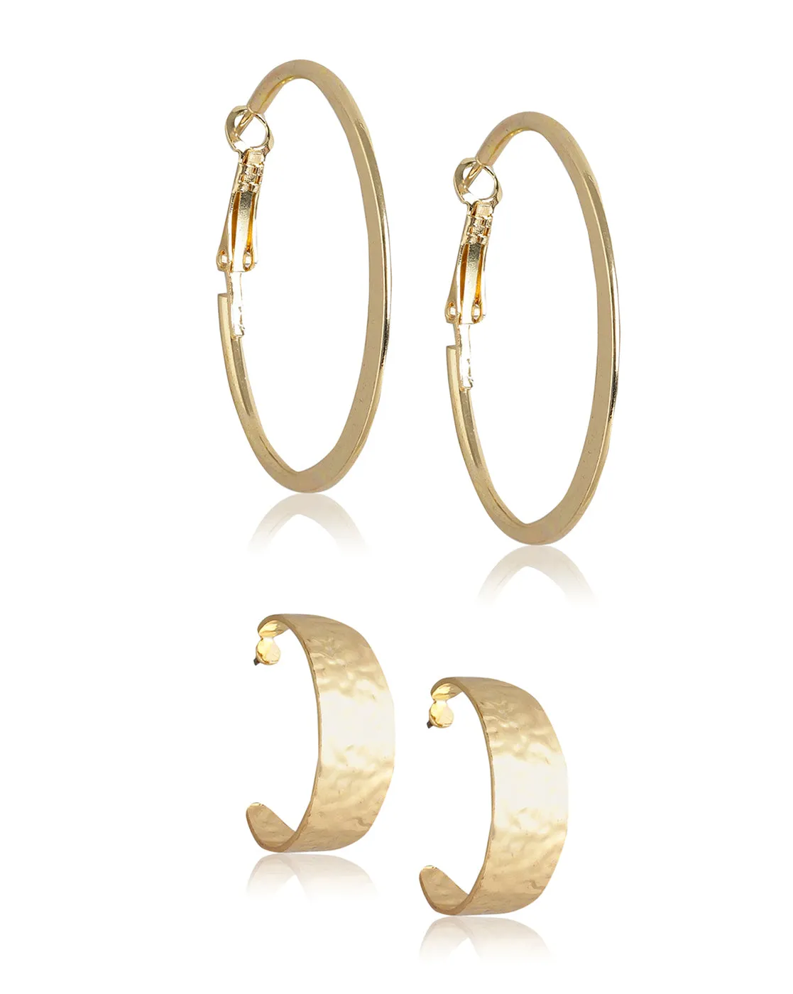 Carlton London Set Of 2 Gold Plated Contemporary Hoop Earring