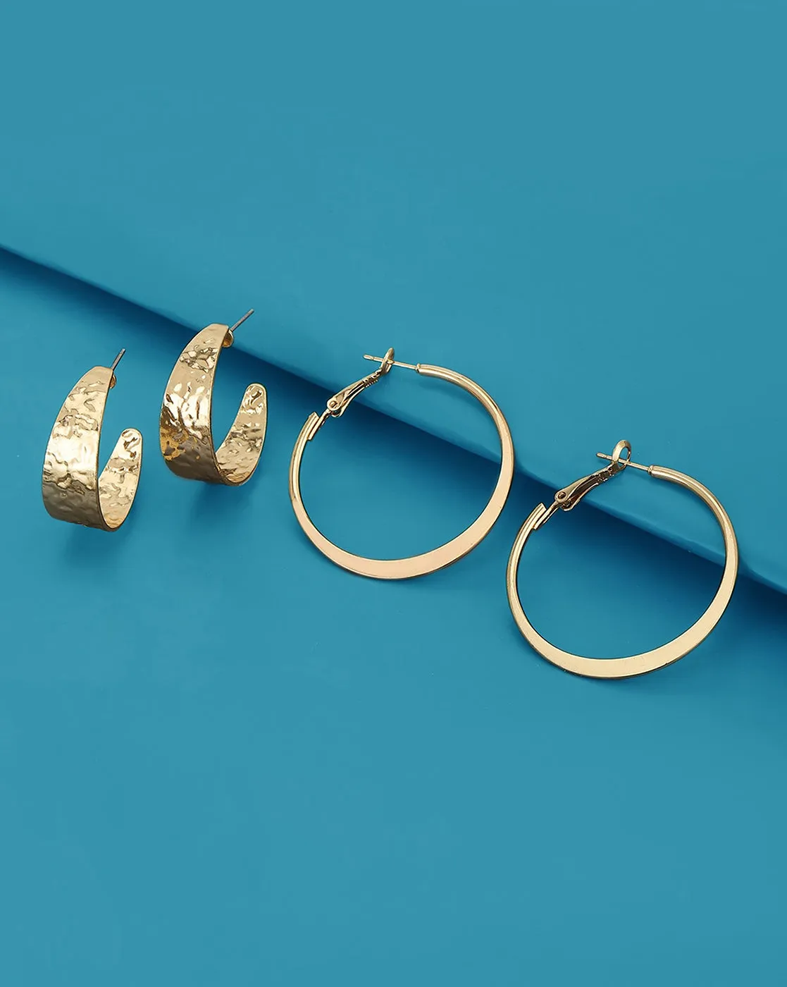 Carlton London Set Of 2 Gold Plated Contemporary Hoop Earring