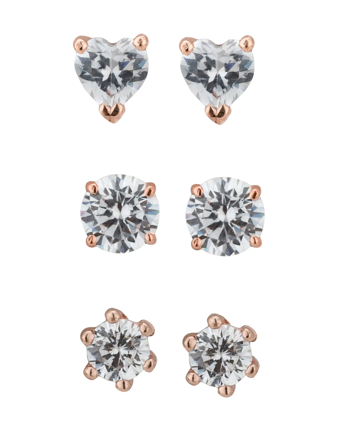 Carlton London Set Of 3 Gold Plated Cz Stud Earring For Women