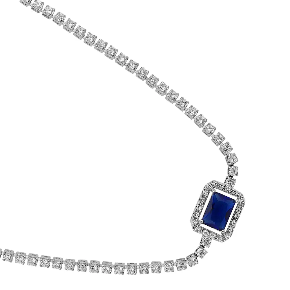 Carlton London Women'S Premium Silver & Blue Toned Cubic Zirconia Studded Rhodium-Plated Necklace Fjn4164