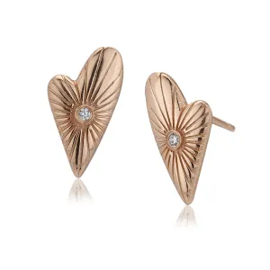 Carlton London Women'S Rose Gold Western Brass Cubic Zirconia Post And Back Rose Gold-Plated Single Heart Shaped Studs Earrings Fje3939