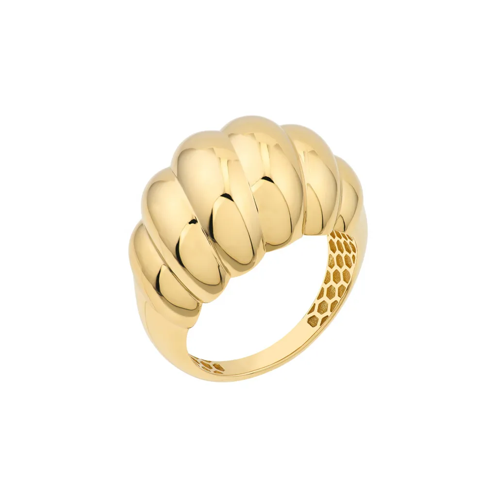 Chunky Gold Twisted Polished Dome Ring | Genuine 14k Yellow Gold