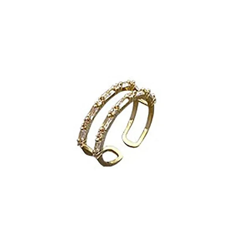 Classic Zircon Gold Double Layer Open Rings