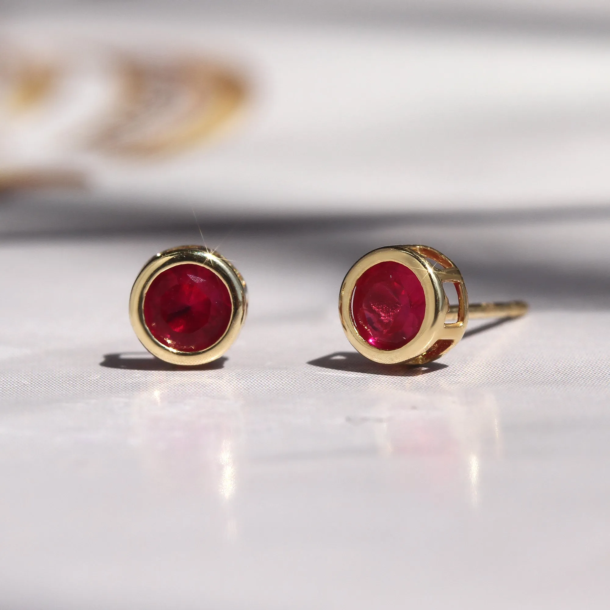 Comfortable & Stylish Hypoallergenic: Gold Ruby Bezel Earrings