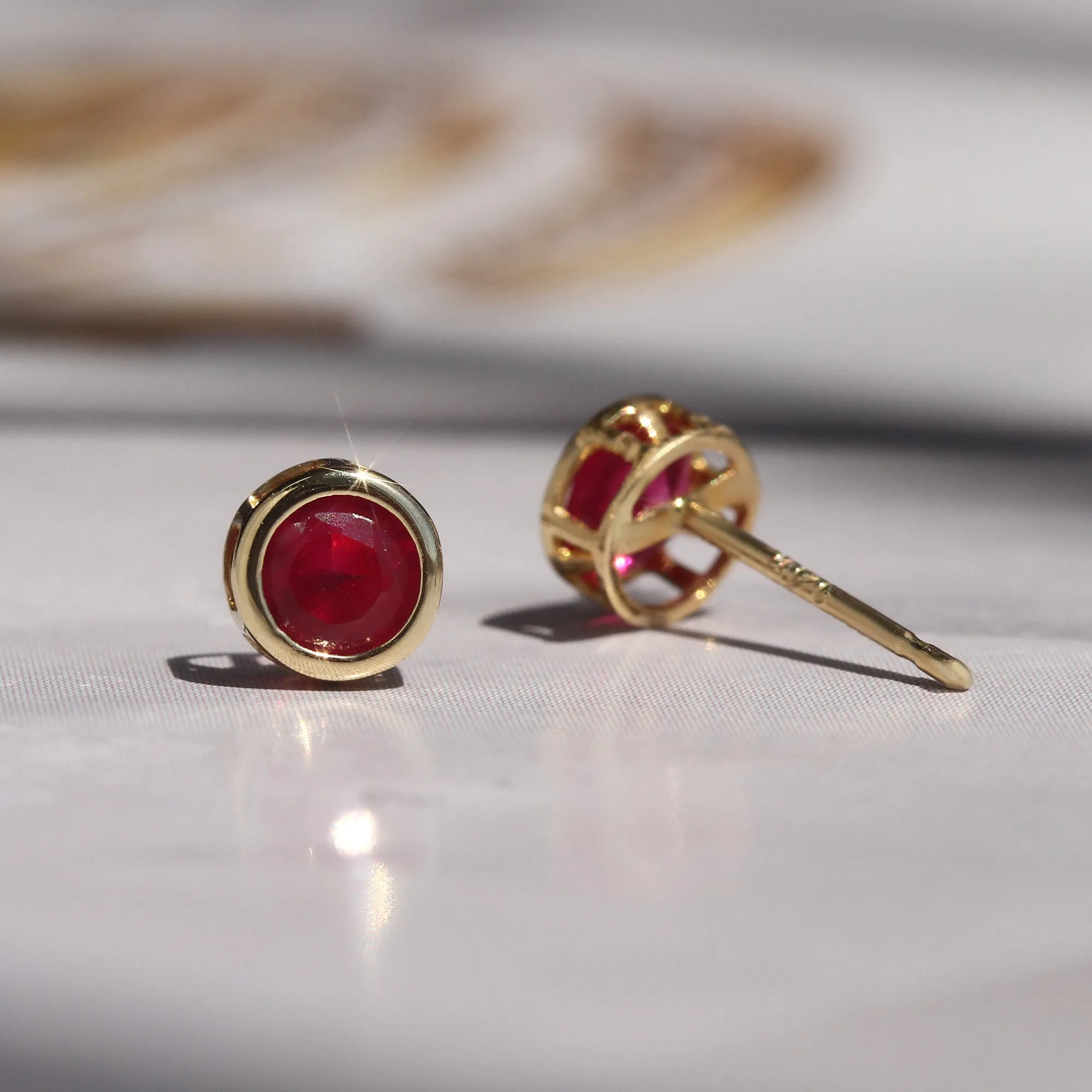 Comfortable & Stylish Hypoallergenic: Gold Ruby Bezel Earrings