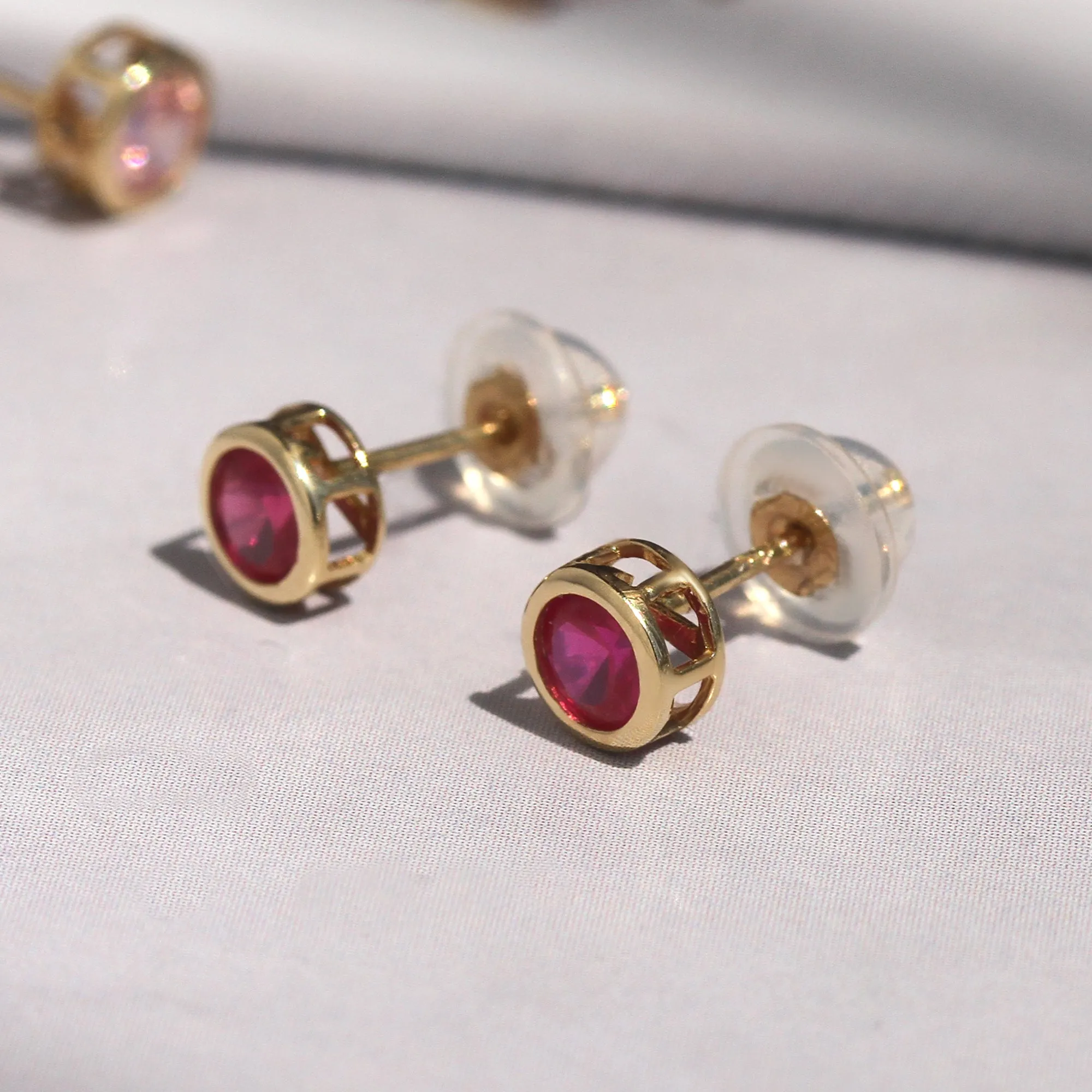 Comfortable & Stylish Hypoallergenic: Gold Ruby Bezel Earrings