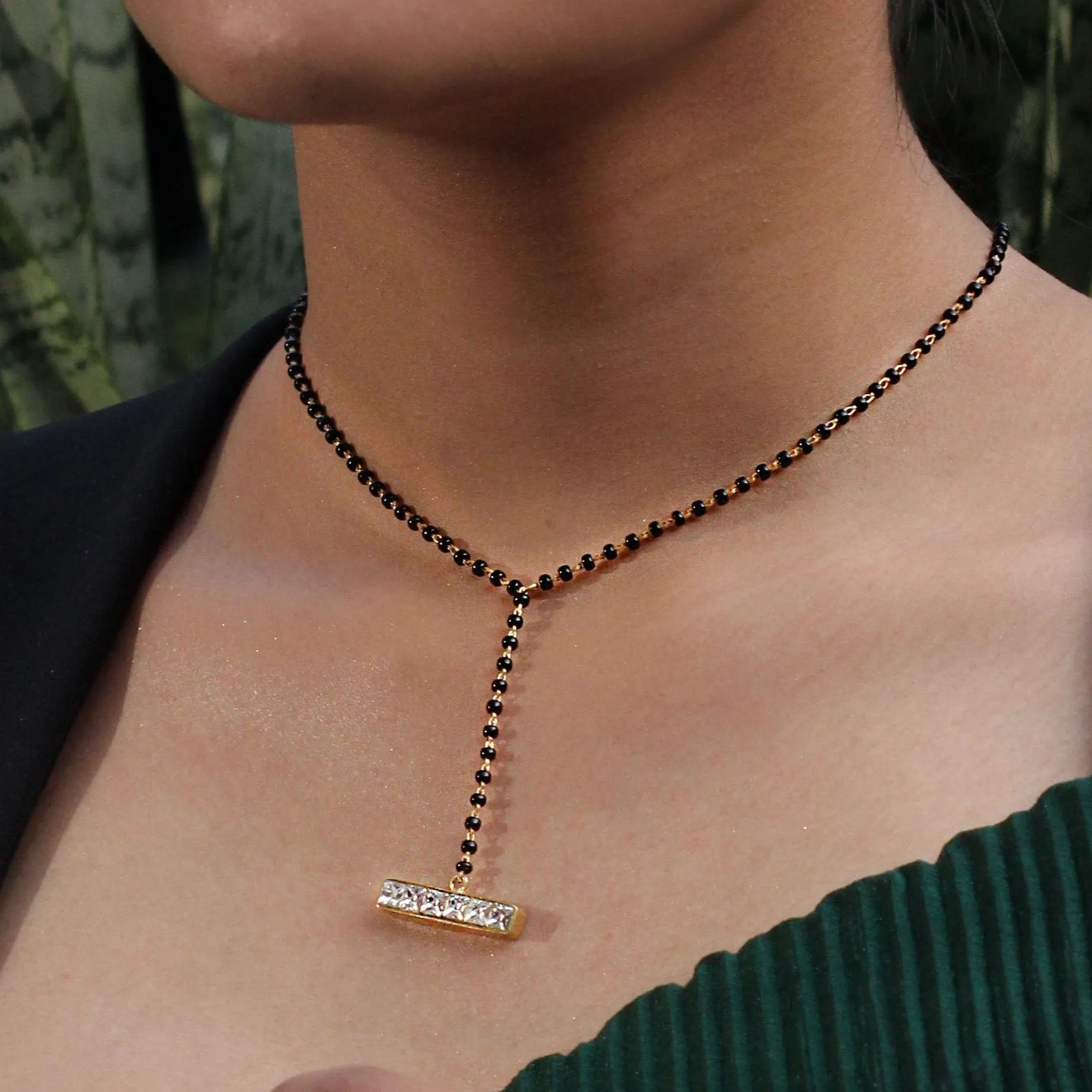 Contemporary silver mangalsutra necklace