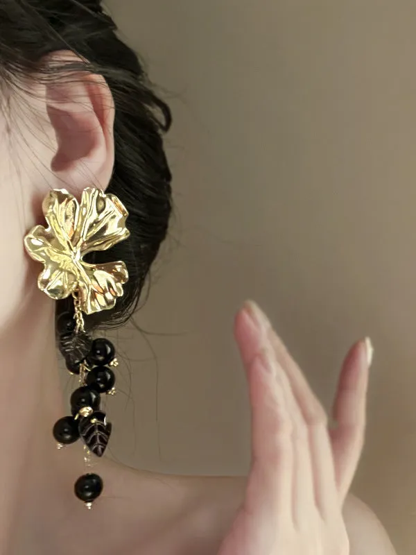 Contrast Color Flower Shape Pleated Earrings Accessories Drop Earrings