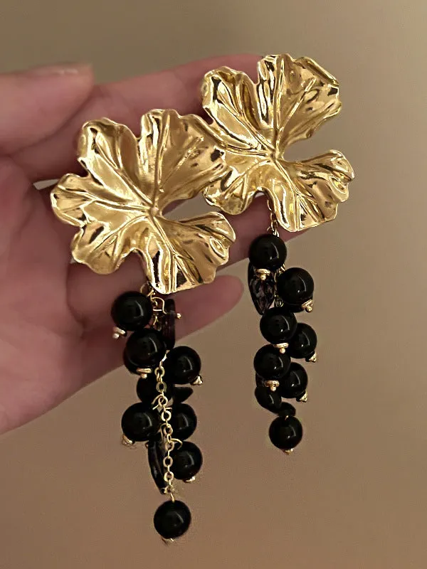 Contrast Color Flower Shape Pleated Earrings Accessories Drop Earrings