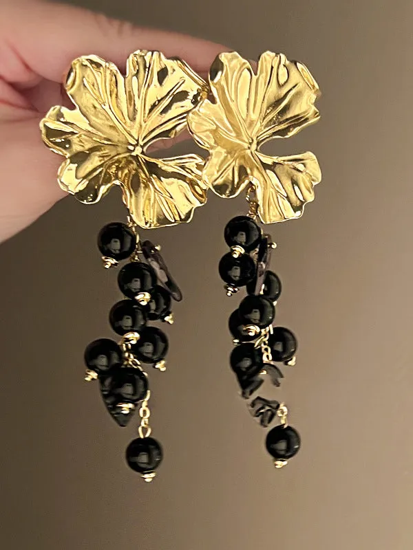 Contrast Color Flower Shape Pleated Earrings Accessories Drop Earrings